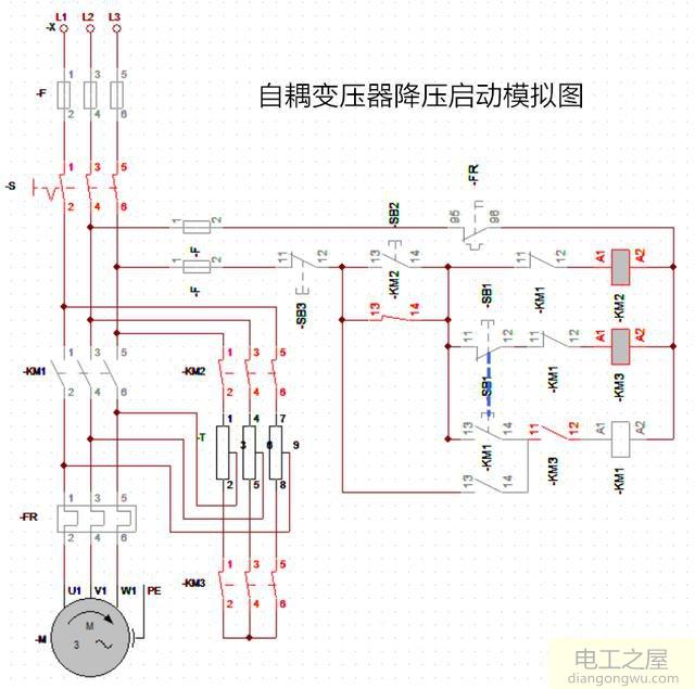 電動(dòng)機自耦降壓?jiǎn)?dòng)柜變壓器接線(xiàn)圖